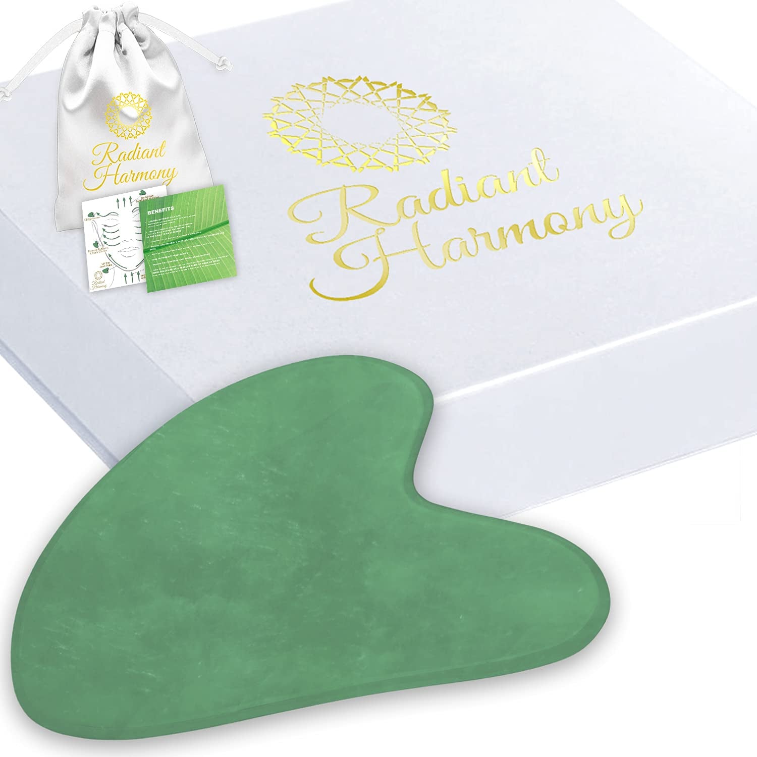 Radiant Harmony Gua Sha - Rose Quartz Gua Sha Facial Tools as Face Massager - Guasha Tool for Face Skin Care Tools - Easy to Use - Arrives in a Luxury Box & Bag with Guide - Gifts for Women Health & Beauty > Personal Care > Cosmetics > Cosmetic Tools > Skin Care Tools RADIANT HARMONY Dark Jade  