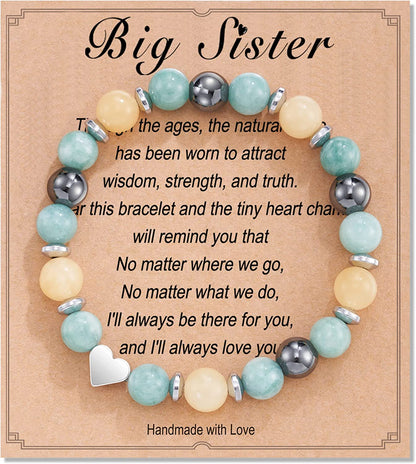 HGDEER Natural Stone Sister Bracelet, Sister Meaningful Gifts for Women Girls with Gift Message Card Apparel & Accessories > Jewelry > Bracelets HGDEER Big Sister - Green&Yellow  