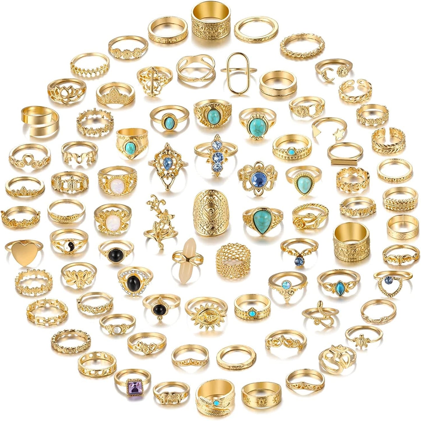 82 Pcs Vintage Silver Knuckle Rings Set for Women, Bohemian Stackable Joint Finger Rings, Retro Stone Crystal Stacking Midi Rings Pack Gold