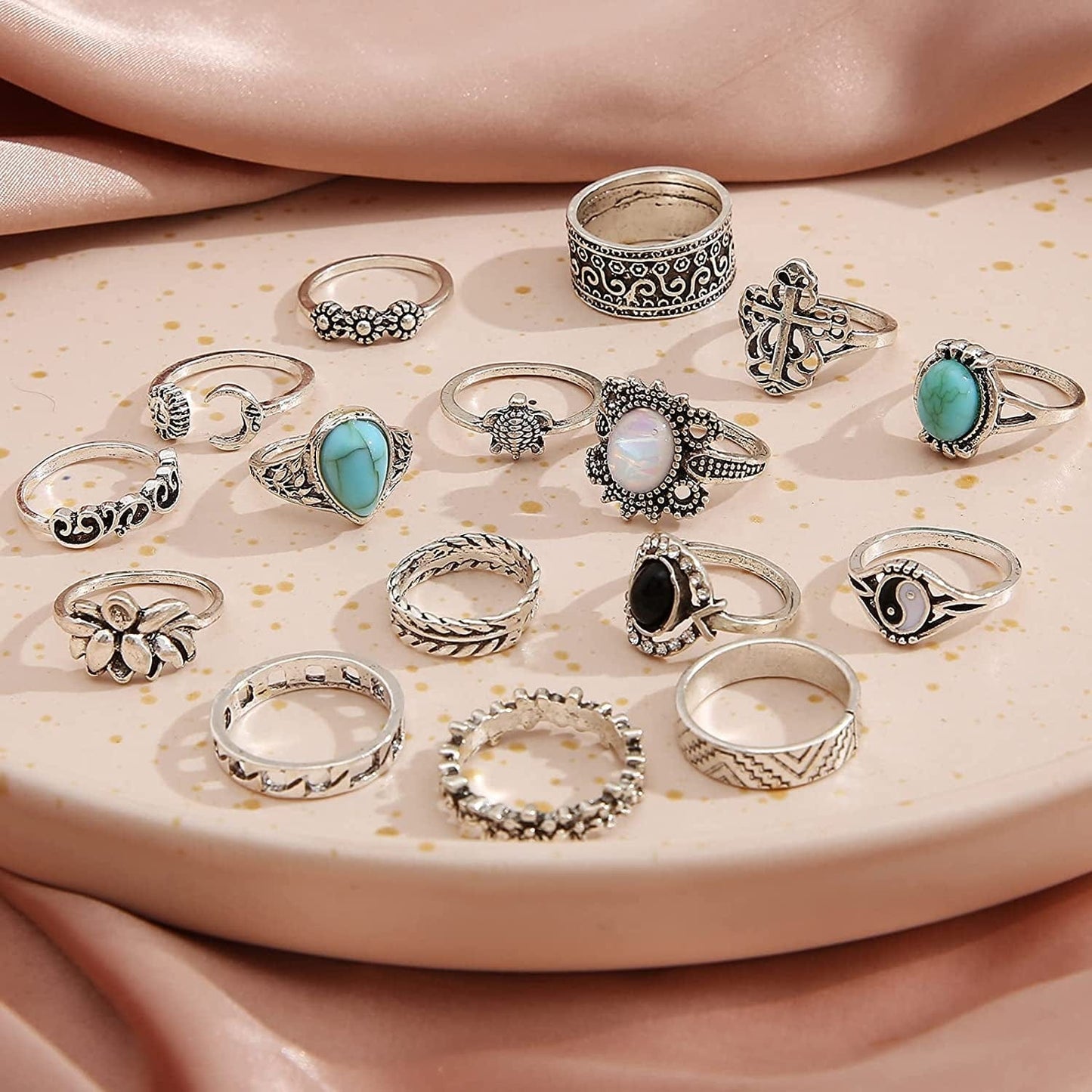 82 Pcs Vintage Silver Knuckle Rings Set for Women, Bohemian Stackable Joint Finger Rings, Retro Stone Crystal Stacking Midi Rings Pack