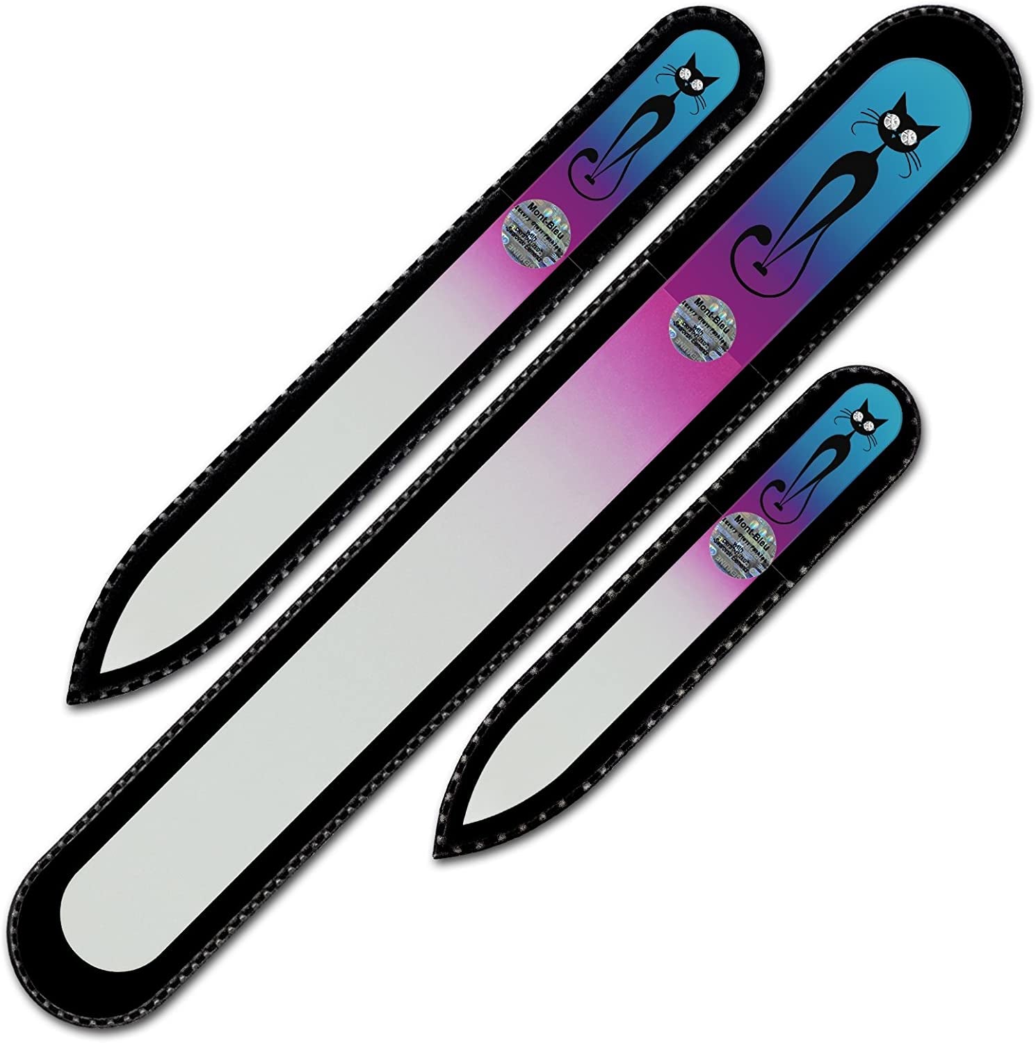Mont Bleu Set of 3 Cats Crystal Nail Files Hand Decorated with Crystals from Swarovski - Handmade - Czech Tempered Glass - Lifetime Guaranty - Excellent Nail Filing Tools - Premium Glass Nail File Health & Beauty > Personal Care > Cosmetics > Cosmetic Tools > Nail Tools Mont Bleu Blue Purple  
