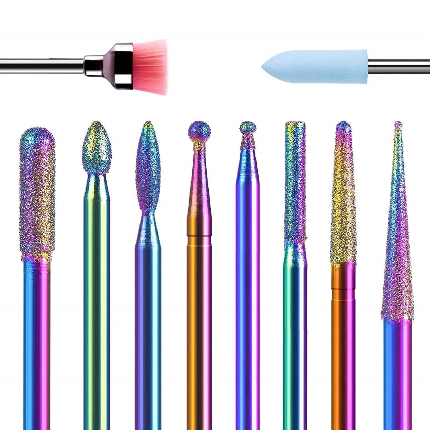Melodysusie 10Pcs Nail Drill Bits Set, 3/32 Inch Diamond Cuticle Nail Bits Kit for Nail Drill E-File, Manicure Pedicure Remover Tools for Acrylic Gel Nails, Salon Home Nail Care Supplies, Silver Health & Beauty > Personal Care > Cosmetics > Cosmetic Tools > Nail Tools MelodySusie Rainbow  