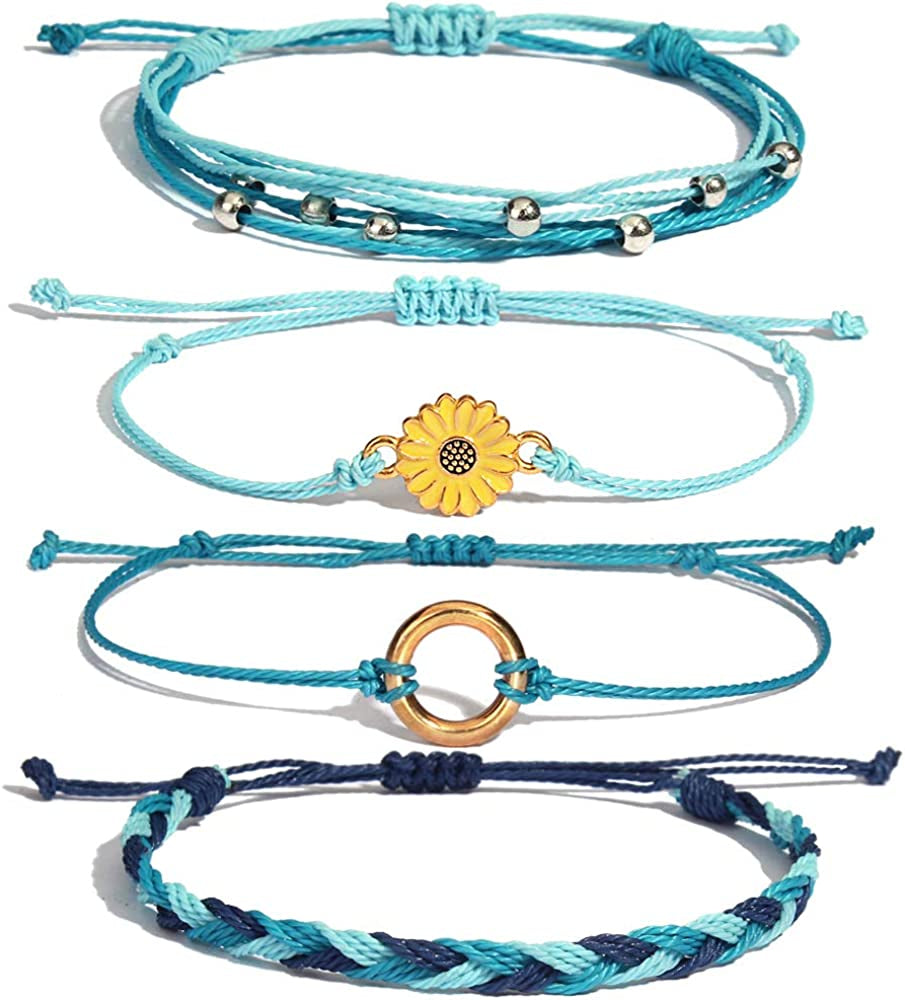 Sunflower String Bracelet Handmade Braided Rope Charms Boho Surfer Bracelet for Teen Girls Preteens Women Apparel & Accessories > Jewelry > Bracelets FANCY SHINY Skyblue  