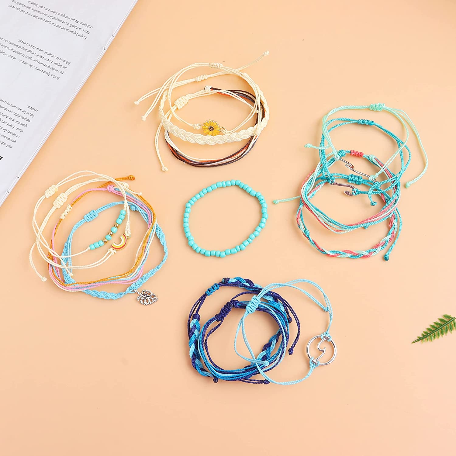 Long Tiantian Wave Bracelets for Teen Girls Cute Boho Braided String Beach Ocean Bracelet for Women Summer Jewelry Gift Apparel & Accessories > Jewelry > Anklets Long tiantian   