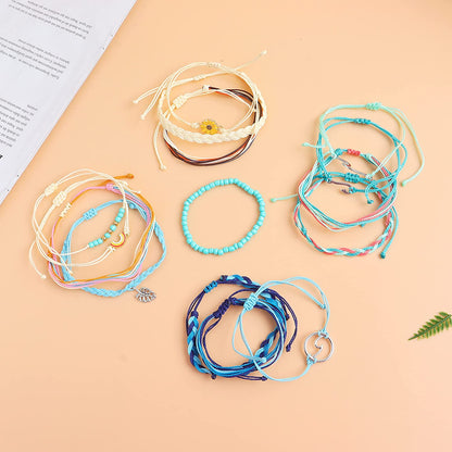 Long Tiantian Wave Bracelets for Teen Girls Cute Boho Braided String Beach Ocean Bracelet for Women Summer Jewelry Gift Apparel & Accessories > Jewelry > Anklets Long tiantian   
