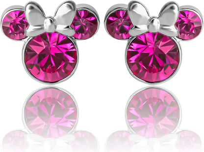 Disney Womens Minnie Mouse Birthstone Stud Earrings - Minnie Mouse Earrings - Birthstone Jewelry - Disney Jewelry Apparel & Accessories > Jewelry > Earrings Disney October-Fuchsia Crystal  