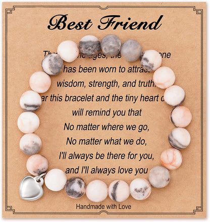 HGDEER Natural Stone Friendship Bracelet, Meaningful Gifts for Women Girls with Gift Message Card Apparel & Accessories > Jewelry > Bracelets HGDEER Friend - Pink  
