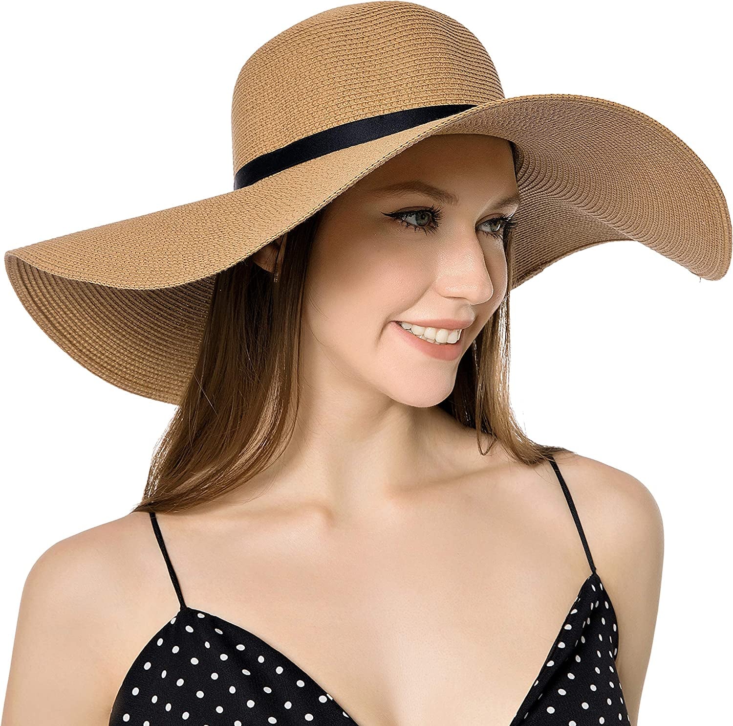 Muryobao Womens Wide Brim Straw Sun Hat Floppy Foldable Roll up Cap UPF 50+ Summer Beach Hats Apparel & Accessories > Clothing Accessories > Hats Muryobao Z-extra Large Brim Khaki  