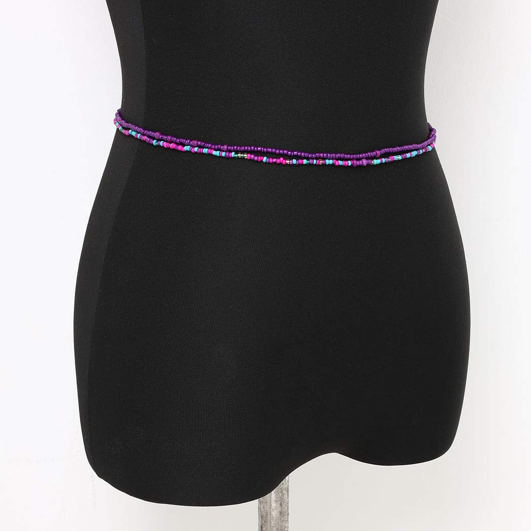 Bomine Boho Waist Chain Body Bead Belly Chains African Body Jewelry Bikini Chains Colorful for Women and Girls (Colorful-Purple) Apparel & Accessories > Jewelry > Body Jewelry Bomine   