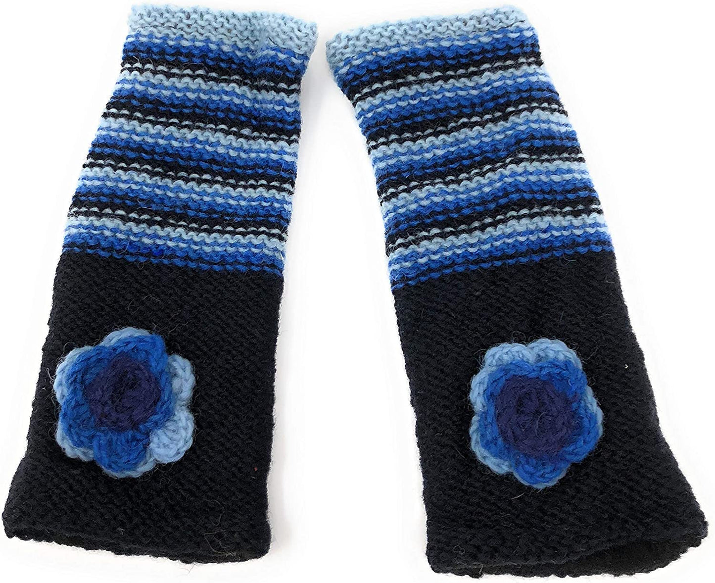 Floral Insulated Lined Wool Knit Arm Warmer Texting Fingerless Gloves Thumb Hole Hand Mittens Apparel & Accessories > Clothing Accessories > Gloves & Mittens Nickanny's Navy / Blue Stripe  