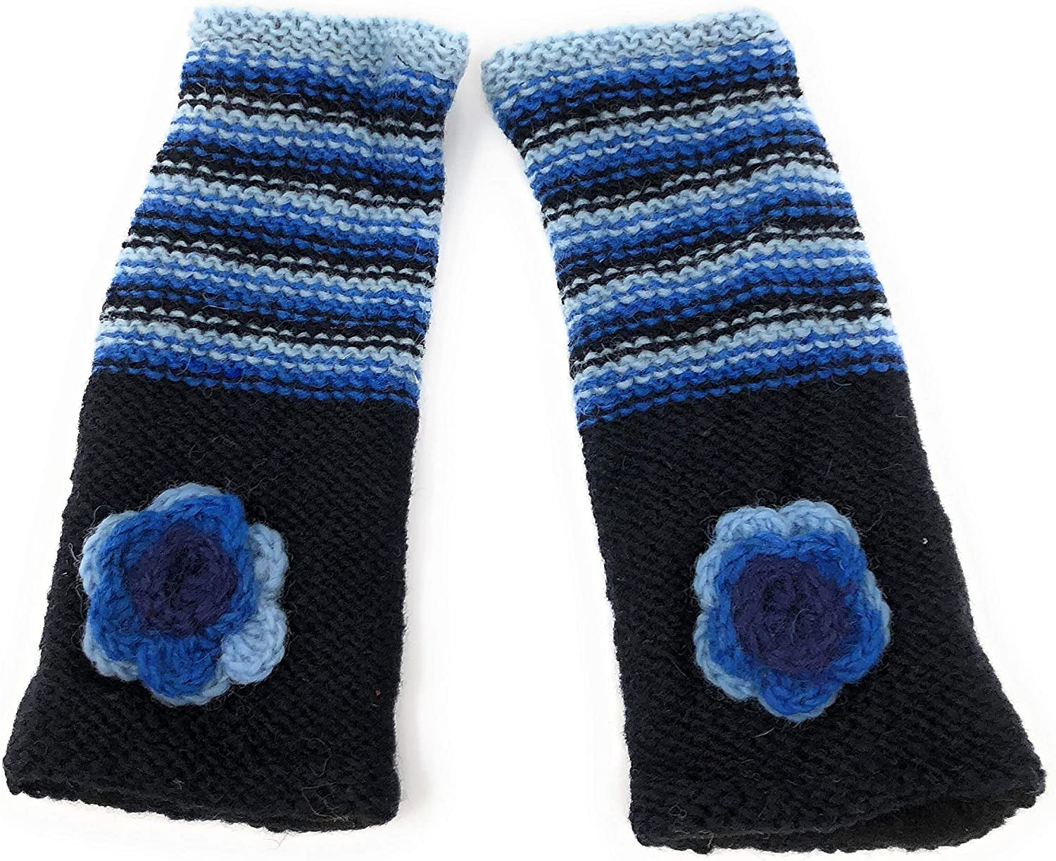 Floral Insulated Lined Wool Knit Arm Warmer Texting Fingerless Gloves Thumb Hole Hand Mittens Apparel & Accessories > Clothing Accessories > Gloves & Mittens Nickanny's Navy / Blue Stripe  