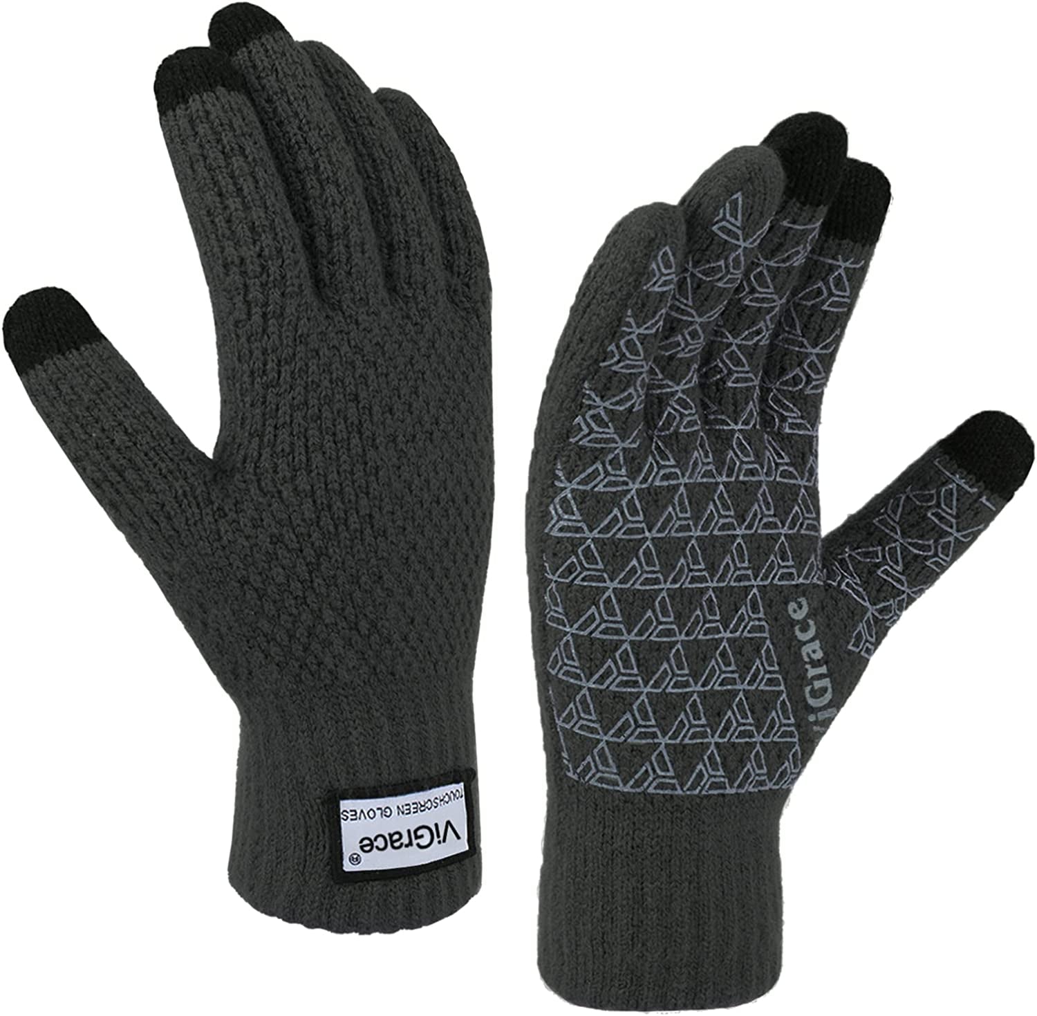 Winter Warm Touchscreen Gloves for Men and Women Touch Screen Fleece Lined Knit Anti-Slip Wool Glove Apparel & Accessories > Clothing Accessories > Gloves & Mittens ViGrace Charcoal X-Large 