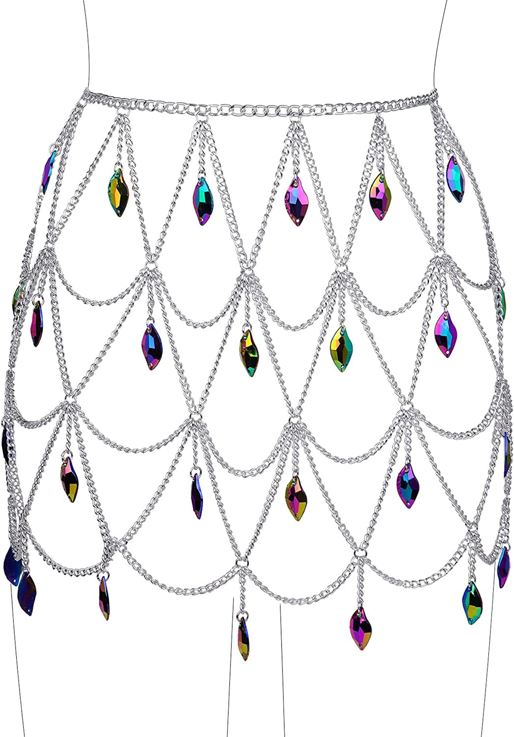 Ccbodily Crystal Body Chain Dress - Boho Layered Body Waist Belly Chain Skirt Festival Jewelry for Women Apparel & Accessories > Jewelry > Body Jewelry CCbodily BDG0089  