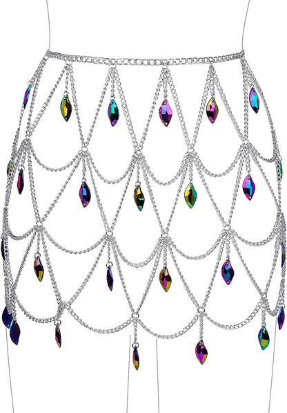 Ccbodily Crystal Body Chain Dress - Boho Layered Body Waist Belly Chain Skirt Festival Jewelry for Women Apparel & Accessories > Jewelry > Body Jewelry CCbodily BDG0089  