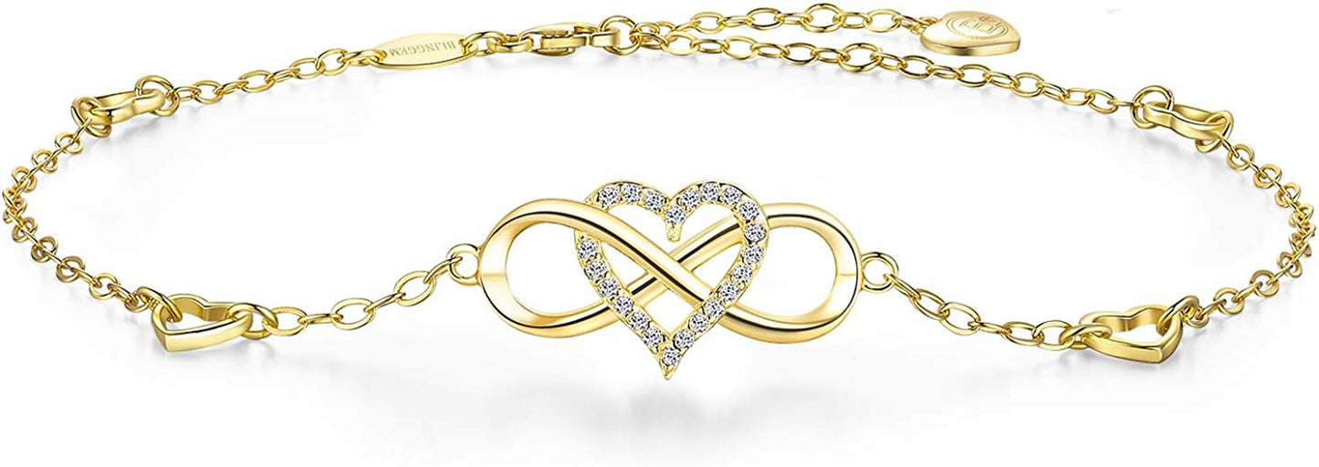 Blinggem Anklets for Women 925 Sterling Silver Infinity Hear Ankle Bracelet Cubic Zirconia Rose Gold Summer Beach Stylish Foot Chain Summer Vacation Jewelry Gift for Mom Women Girlfriend Apparel & Accessories > Jewelry > Anklets BlingGem Yellow Gold  