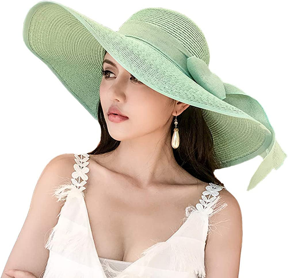Women'S Folable Floppy Hat,Wide Brim Sun Protection Straw Hat, Summer UV Protection Beach Cap Apparel & Accessories > Clothing Accessories > Hats FSIGOM C1-f-mint Green  
