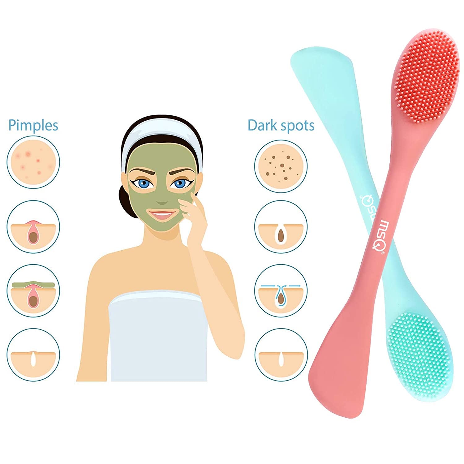 MSQ Silicone Face Mask Brush, Soft Facial Cleansing Scrubber, 2 Pack Double-End Facial Mask Brush for Mud, Clay, Charcoal Mixed Mask, DIY, Skincare Applicator Tools for Apply Cream, Lotion Health & Beauty > Personal Care > Cosmetics > Cosmetic Tools > Skin Care Tools MSQ   