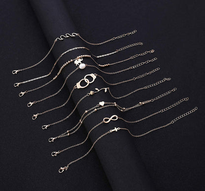 Honsny 18PCS Ankle Bracelets for Women Gold Silver Layered Chain Anklet Set Adjustable Size Beach Anklet Bracelet Jewelry for Women Teen Girls Apparel & Accessories > Jewelry > Anklets Honsny   