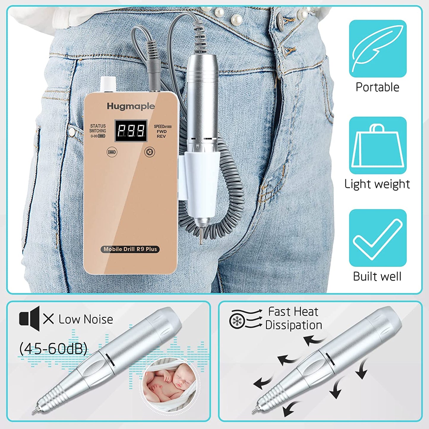 Professional Nail Drills Set for Acrylic Nails, 30000Rpm Electric Nail Drill Machine, Portable Nail Efile Drill Machine Manicure Pedicure Tools for Beginners and Salon Use (Gold) Health & Beauty > Personal Care > Cosmetics > Cosmetic Tools > Nail Tools HUGMAPLE   