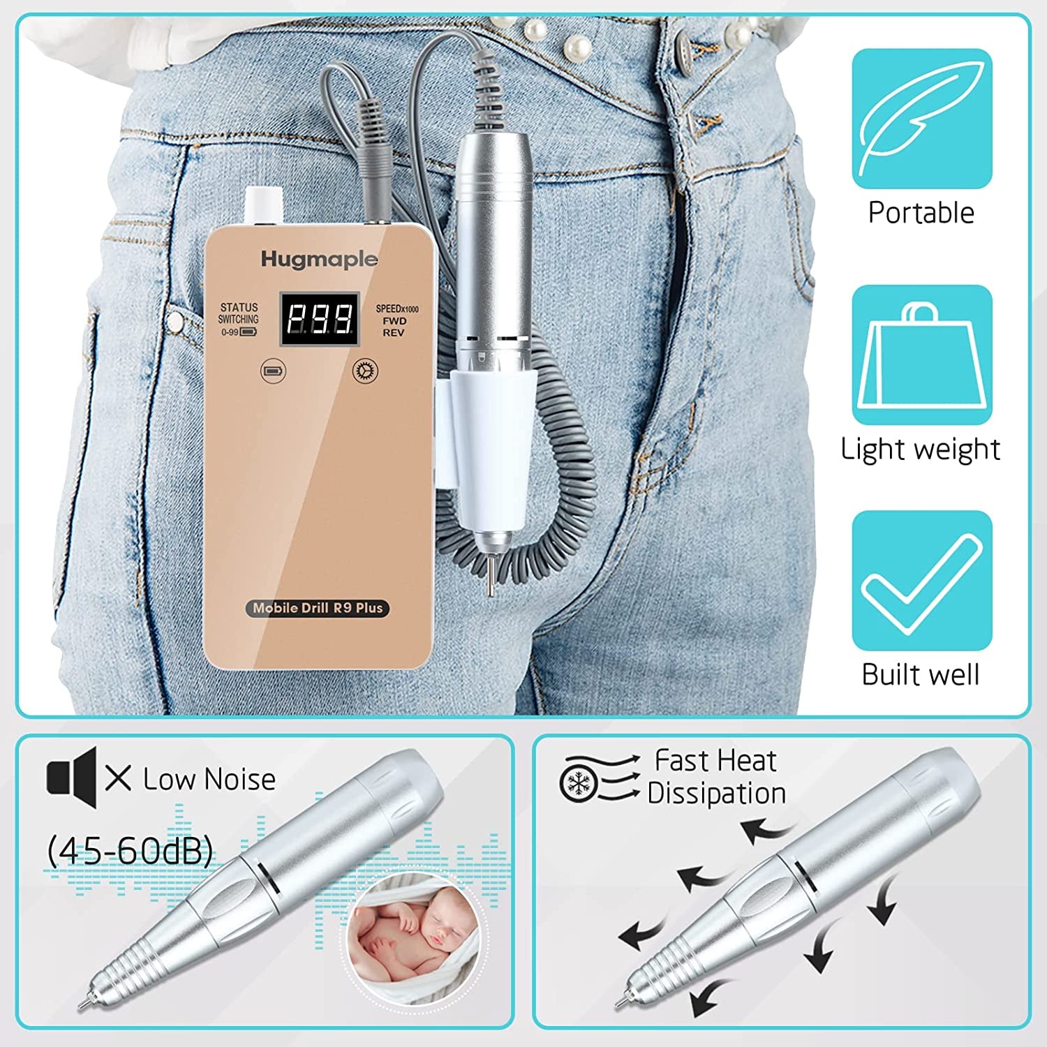 Professional Nail Drills Set for Acrylic Nails, 30000Rpm Electric Nail Drill Machine, Portable Nail Efile Drill Machine Manicure Pedicure Tools for Beginners and Salon Use (Gold) Health & Beauty > Personal Care > Cosmetics > Cosmetic Tools > Nail Tools HUGMAPLE   