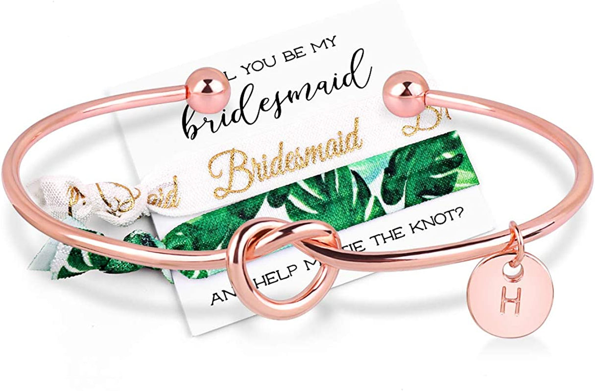MOOKOO Personalised Bridesmaid Bracelet Gift Will You Be My Bridesmaid Proposal Gift Adjustment Bachelorette Bangle Apparel & Accessories > Jewelry > Bracelets MOOKOO Rose gold h 