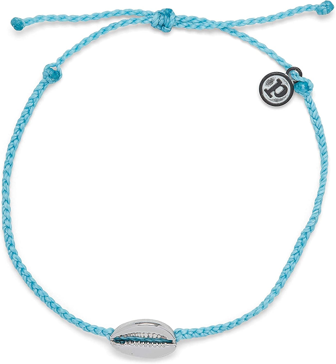 Pura Vida Gold or Silver Cowrie Cord Adjustable Anklet W/Charm, Waterproof Apparel & Accessories > Jewelry > Anklets Pura Vida Silver / Light Blue  