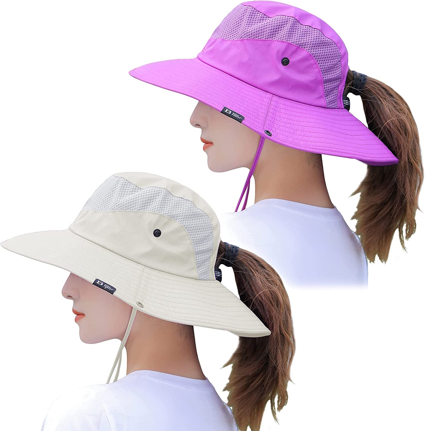 Muryobao 2 Pack Womens Sun Hat Wide Brim UV Protection Beach Hats with Ponytail Hole Apparel & Accessories > Clothing Accessories > Hats Muryobao 2 Pack - Beige & Purple  