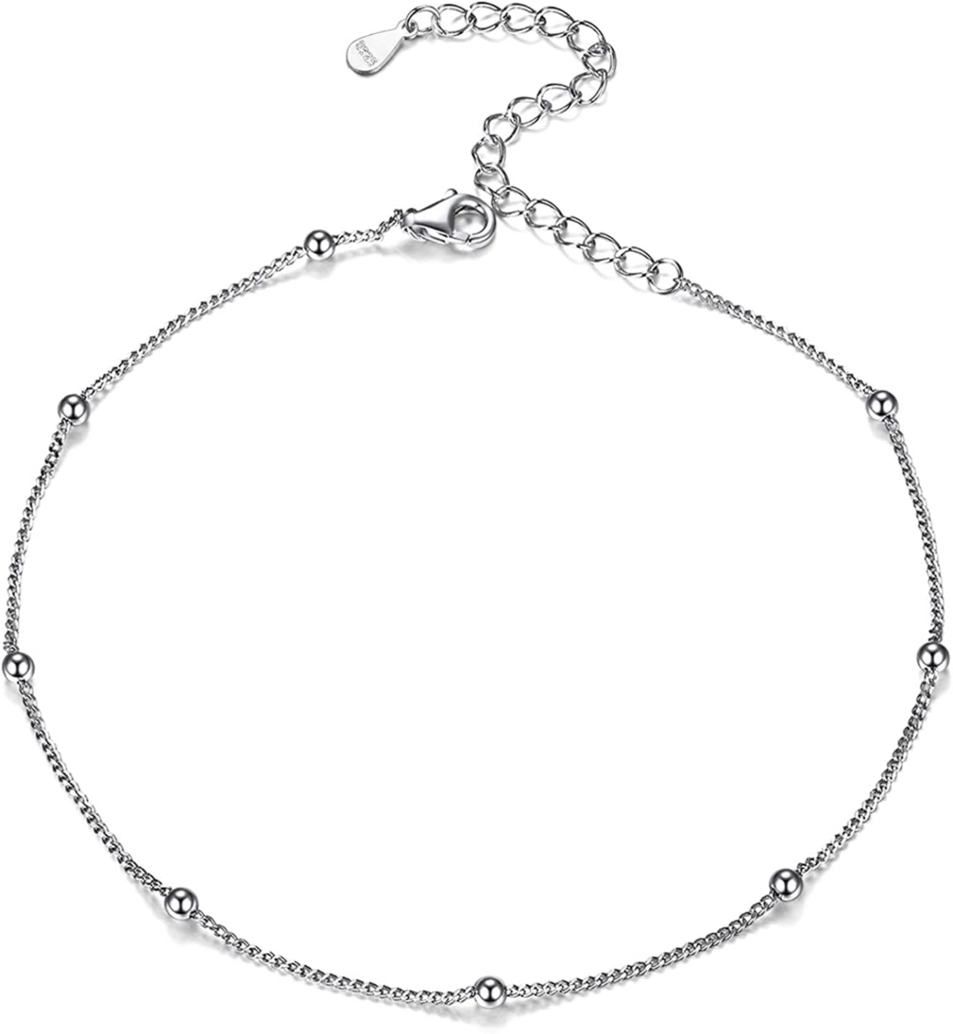 Chicsilver 925 Sterling Silver Ankle Bracelet for Women, Simple Durable Cuban Link/Figaro/Twist Rope Chain Anklets for Beach Party(With Gift Box) Apparel & Accessories > Jewelry > Anklets ChicSilver Jewelry F: Bead Chain-Silver  
