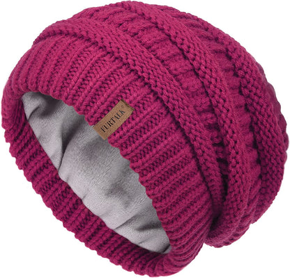 FURTALK Knit Beanie Hats for Women Men Fleece Lined Ski Skull Cap Slouchy Winter Hat Apparel & Accessories > Clothing Accessories > Hats KYLIE MAX Garnet Red  