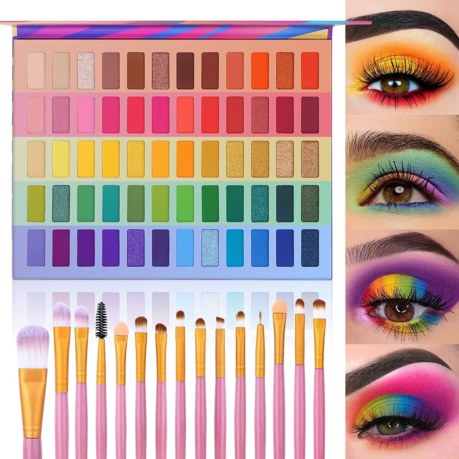 UCANBE 60 Colors Naked Eyeshadow Palette + 15Pcs Makeup Brush Set, All in One Nude Neutral Smokey Makeup Pallet with Brushes Tools, Pigmented Warm Matte Shimmer Powder Eye Shadows Cosmetic Halloween Beauty Kit Health & Beauty > Personal Care > Cosmetics > Cosmetic Tools > Makeup Tools UCANBE Rainbow Set  