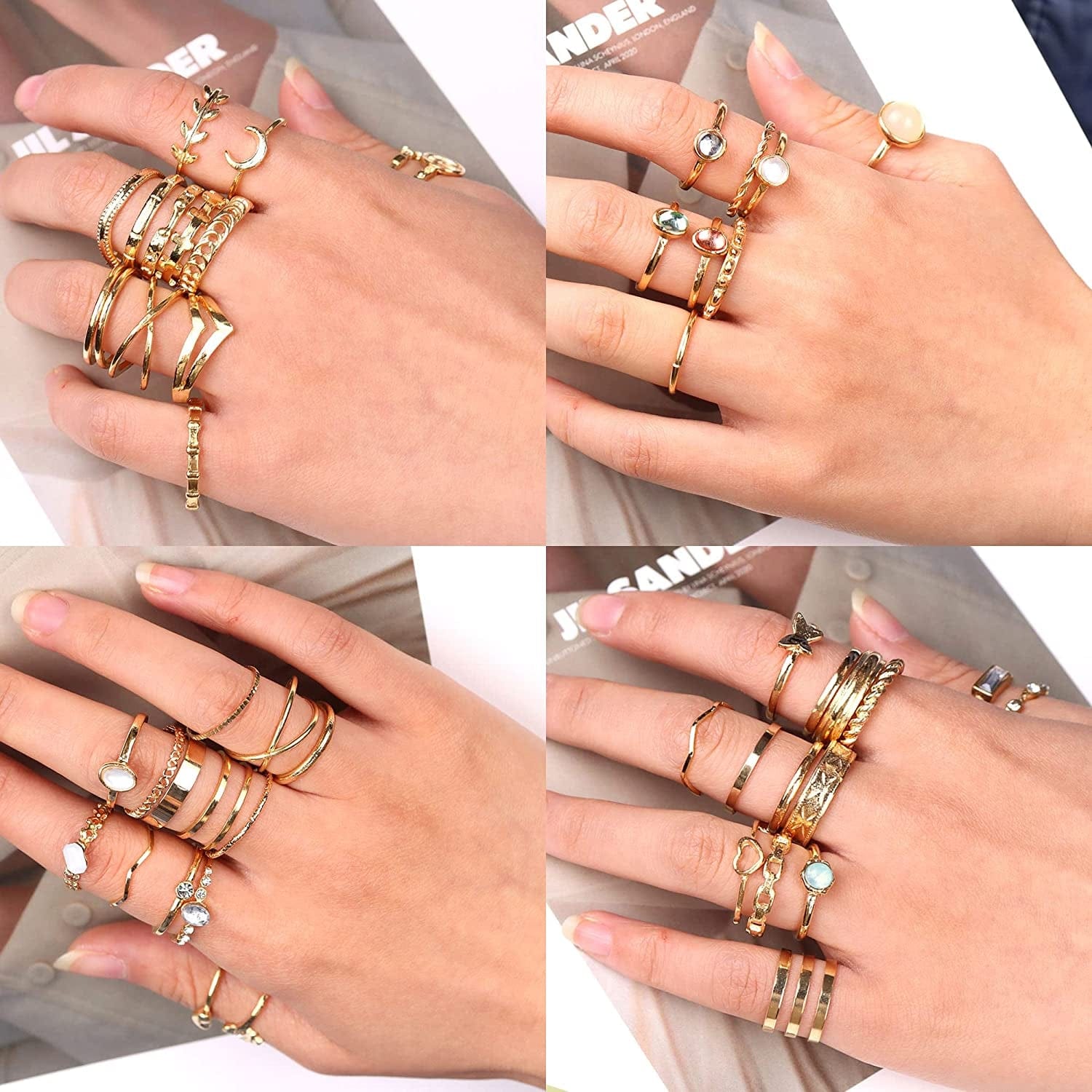 82Pcs Gold Silver Knuckle Rings for Women Stackable Mid Finger Joint Ring Set Retro Vintage Boho Rings Aesthetic Stacking Crystal Rings Bulk Gold tone