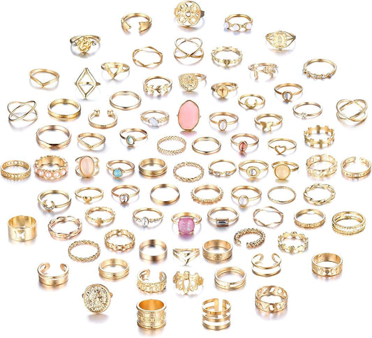 82Pcs Gold Silver Knuckle Rings for Women Stackable Mid Finger Joint Ring Set Retro Vintage Boho Rings Aesthetic Stacking Crystal Rings Bulk Gold tone