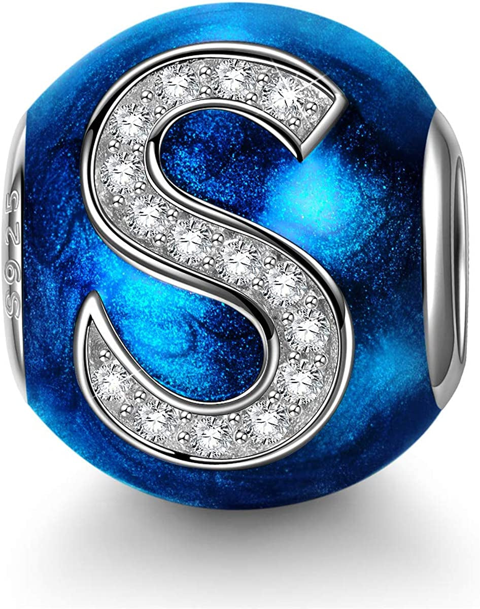 NINAQUEEN Letter Charms A-Z Beads, 925 Sterling Silver with Enamel and Cubic Zirconia, Fit Charms Bracelet and Necklace, Jewelry Box for Personalized Gift Apparel & Accessories > Jewelry > Bracelets NINAQUEEN S  