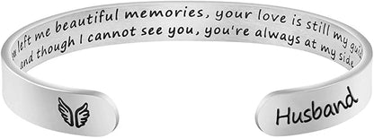Joycuff Memorial Gifts for Women Inspirational Cuff Bracelet Sympathy Jewelry Loss of Loved One Sympathy Gifts Remember Her Apparel & Accessories > Jewelry > Bracelets JoycuFF You left me beautiful memories...--Husband  