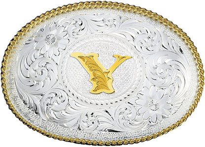 Montana Silversmiths Initial Letter Silver Engraved Gold Trim Western Belt Buckle Apparel & Accessories > Clothing Accessories > Belt Buckles Montana Silversmiths Initial Y  