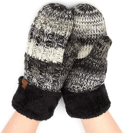 C.C Women Thick Knit Faux Fur Sherpa Fleece Lined Warm Winter Gloves Mittens (CG-36)(MT-008,25,715,816,1816,6245) Apparel & Accessories > Clothing Accessories > Gloves & Mittens C.C Black/ Grey Mix  