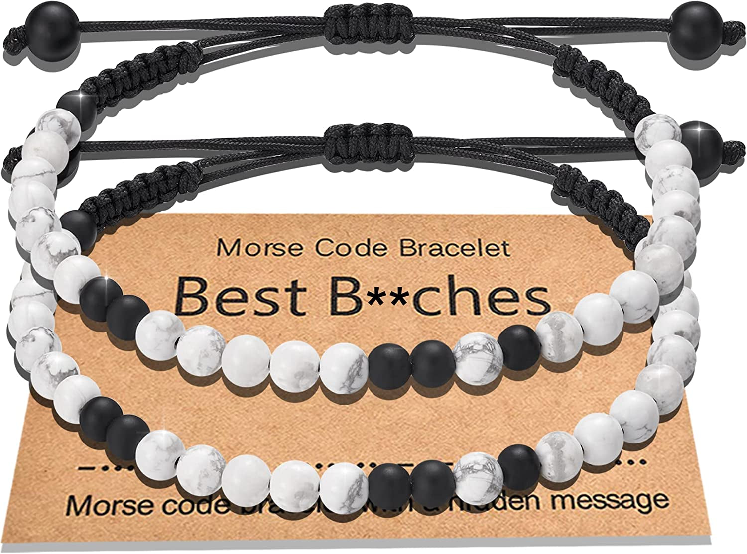 Shonyin Best Bitches Morse Code Bracelet Best Friend Gift for Women Funny Friendship Gift 2/3 PCS Christmas Friendsgiving Valentines Day Gift Apparel & Accessories > Jewelry > Bracelets Shonyin best bi**hes  