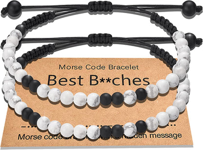 Shonyin Best Bitches Morse Code Bracelet Best Friend Gift for Women Funny Friendship Gift 2/3 PCS Christmas Friendsgiving Valentines Day Gift Apparel & Accessories > Jewelry > Bracelets Shonyin best bi**hes  