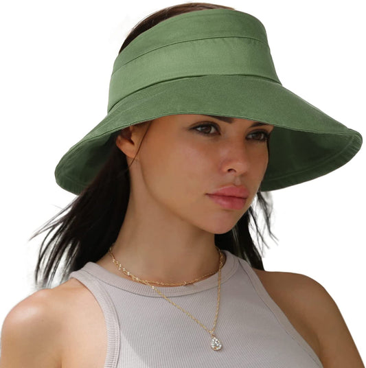 Sun Visors for Women UV Protection Wide Brim Sun Visor Hat Packable Summer Beach Visors for Women Adjustable Army Green Apparel & Accessories > Clothing Accessories > Hats Hatiis   