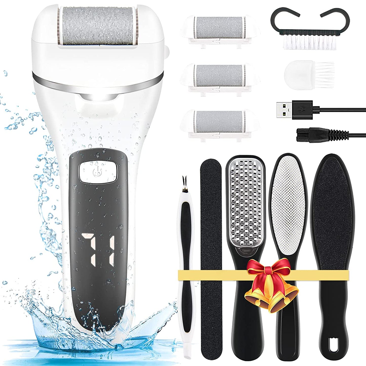 Electric Callus Remover for Feet, Rechargeable Foot File Pedicure Tools,12 in 1 Pedicure Kit for Cracked Heels Calluses Dead Skin,Pedi Foot Scrubber with 3 Roller Heads,2 Speed,Battery Display Health & Beauty > Personal Care > Foot Care SIHOHAN White  