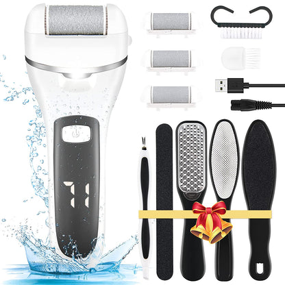 Electric Callus Remover for Feet, Rechargeable Foot File Pedicure Tools,12 in 1 Pedicure Kit for Cracked Heels Calluses Dead Skin,Pedi Foot Scrubber with 3 Roller Heads,2 Speed,Battery Display Health & Beauty > Personal Care > Foot Care SIHOHAN White  