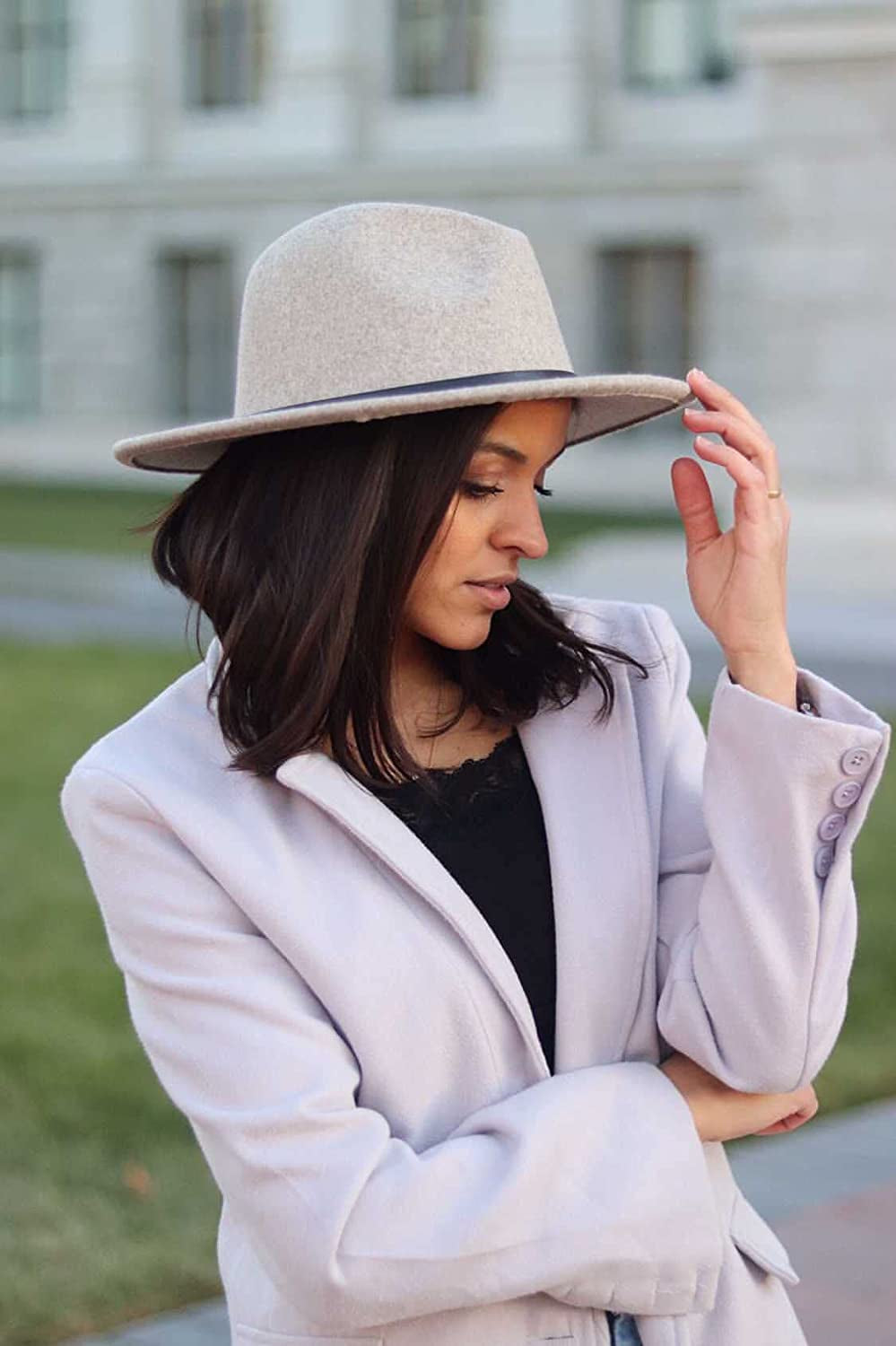 Lanzom Women Lady Felt Fedora Hat Wide Brim Wool Panama Hats with Band Apparel & Accessories > Clothing Accessories > Hats Lanzom   