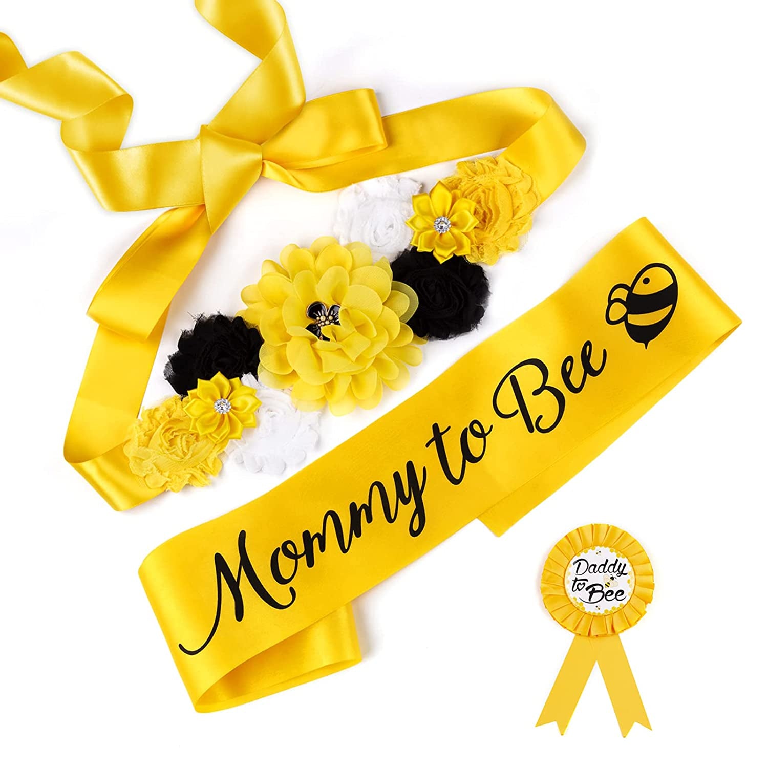 Baby Bee Baby Shower Mommy Sash Pregnancy Sash Keepsake Baby Shower Flower for Gender Reveal (Royal Blue) Apparel & Accessories > Clothing Accessories > Sashes Baby Noah Yellow Bee  