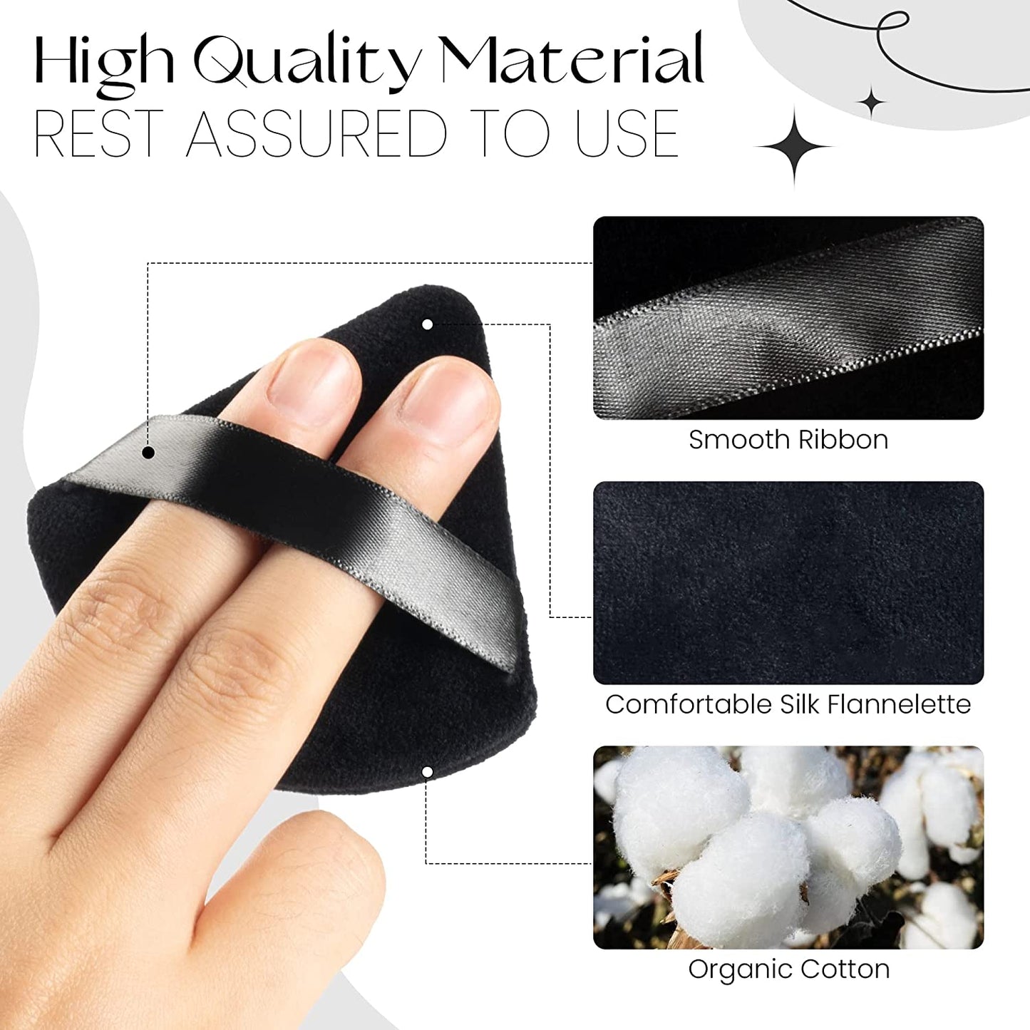 MOTZU 6 Pieces Pure Cotton Powder Puff, Made of Cotton Velour in Triangle Wedge Shape Designed for Contouring, under Eyes and Corners, 2.76 Inch Normal Size, with Strap, Makeup Tool for Cosmetic Health & Beauty > Personal Care > Cosmetics > Cosmetic Tools > Makeup Tools MOTZU   