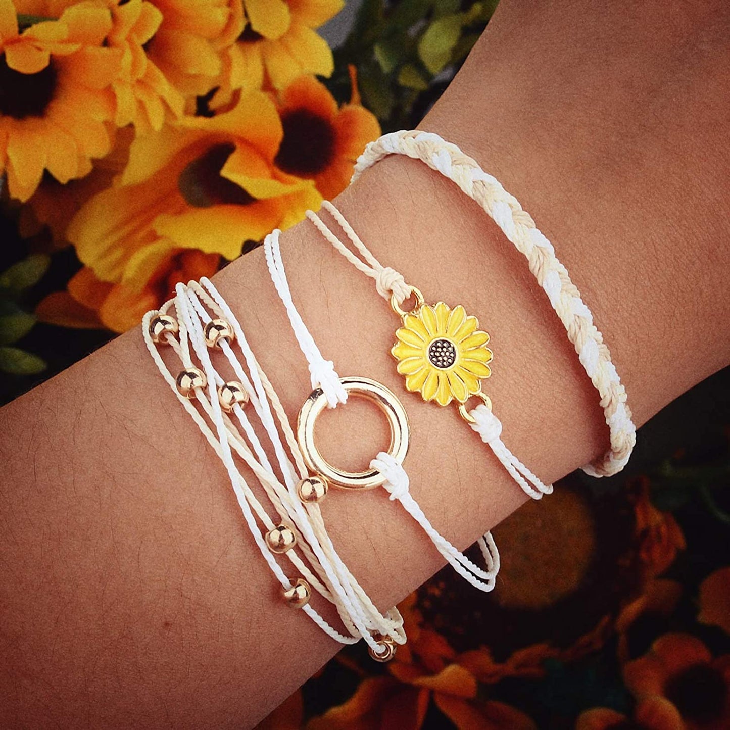 Sunflower String Bracelet Handmade Braided Rope Charms Boho Surfer Bracelet for Teen Girls Preteens Women Apparel & Accessories > Jewelry > Bracelets FANCY SHINY   