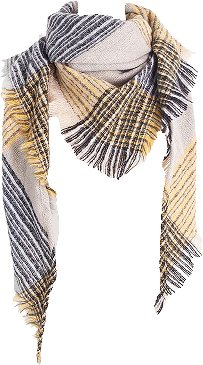 Wander Agio Womens Warm Scarf Triangle Shawls Winter Scarves Stripe Plaid Fichu Rough Surface Apparel & Accessories > Clothing Accessories > Scarves & Shawls Wander Agio Plaid Yellow 31  