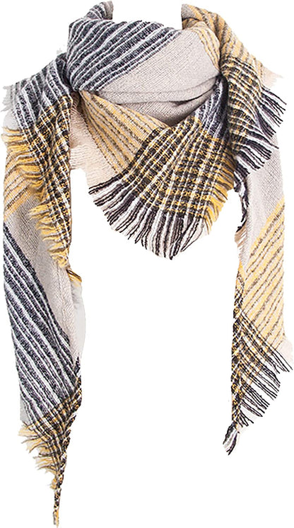 Wander Agio Womens Warm Scarf Triangle Shawls Winter Scarves Stripe Plaid Fichu Rough Surface Apparel & Accessories > Clothing Accessories > Scarves & Shawls Wander Agio Plaid Yellow 31  