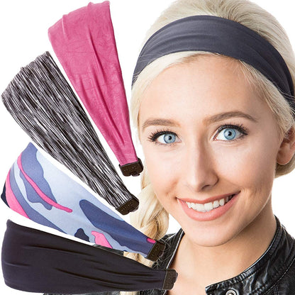 Hipsy Adjustable & Stretchy Printed Xflex Wide Headbands for Women Girls & Teens Apparel & Accessories > Clothing Accessories > Bandanas & Headties Hipsy Navy/Blue Camo/Grey/Pink/Dark Grey Xflex 5pk  
