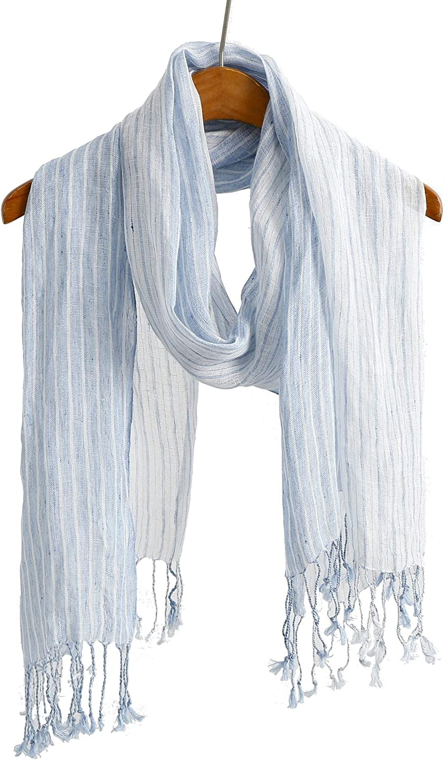 Jeelow Lightweight Summer Scarf Light Shawl Wrap Linen Feel Scarves for Men and Women Apparel & Accessories > Clothing Accessories > Scarves & Shawls Jeelow Blue Stripes  