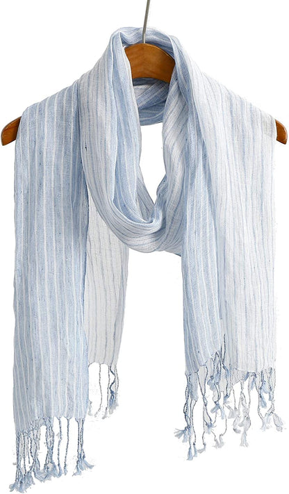 Jeelow Lightweight Summer Scarf Light Shawl Wrap Linen Feel Scarves for Men and Women Apparel & Accessories > Clothing Accessories > Scarves & Shawls Jeelow Blue Stripes  